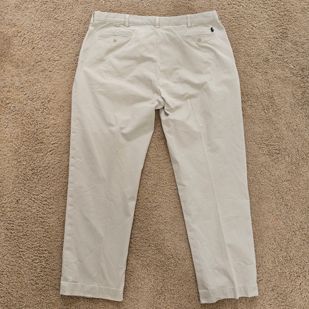 Polo Ralph Lauren Ethan Pant Mens 42x32 Khaki Tan Pleated Cotton Chino Trousers - Picture 3 of 8